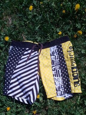 Billabong Fun Striped And Polkadot Patchwork Swim Shorts Summer Trunks Swimsuit